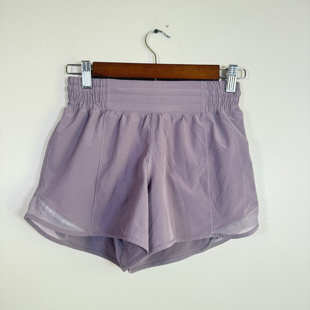 Lululemon Track That High-Rise Smocked Mesh Running Shorts Size 2 Tall Lavender